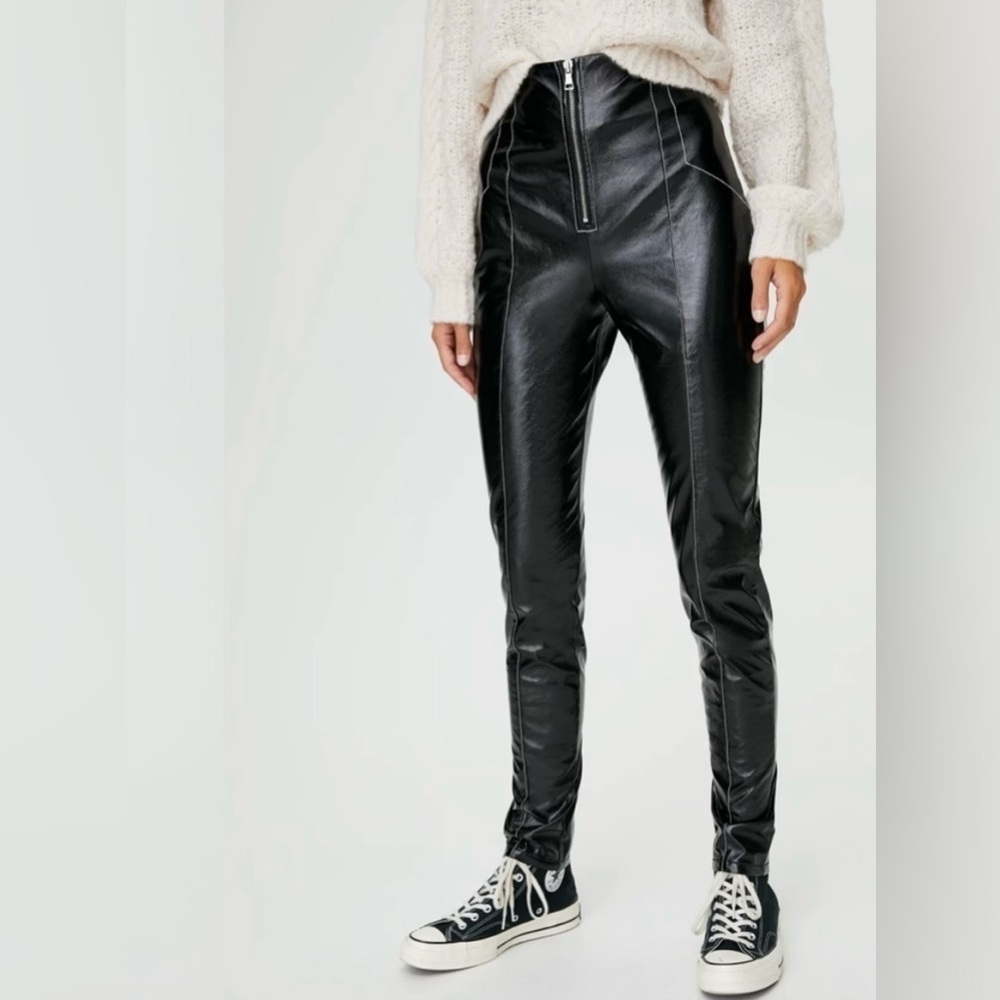 Sunday Best Vegan Leather Slim Fit Moto Tessy Pants-Black-Small - Picture 1 of 16